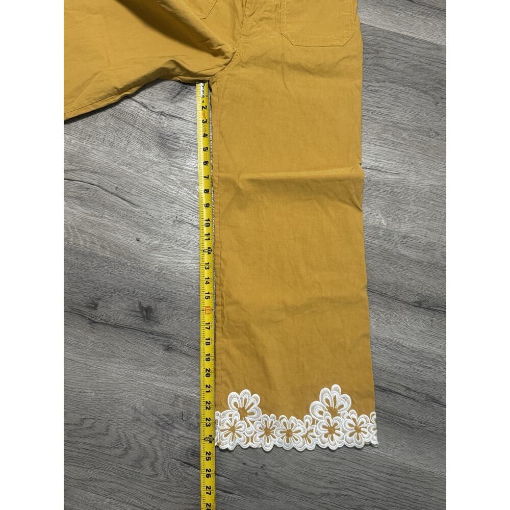 Maeve Colette Pants Floral Embroidered Crop Wide Leg 28 EUC Mustard Gold - Picture 5 of 8